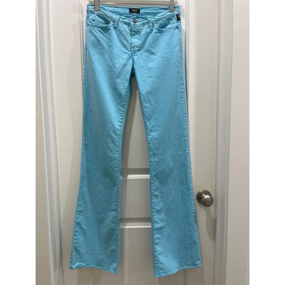 Vintage Versace Jeans Couture Turquoise Blue Boot Cut Denim Jeans Sz 28 - Picture 1 of 11